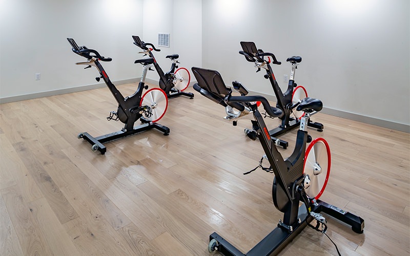 Fitness area with stationary bikes